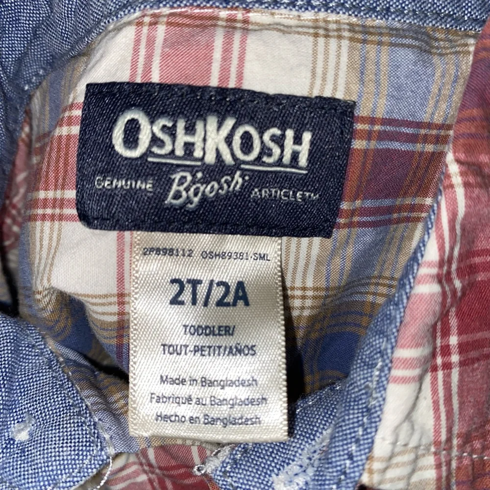 Boys OshKosh B'gosh Plaid Button-Down Shirt Size 2T Red Blue